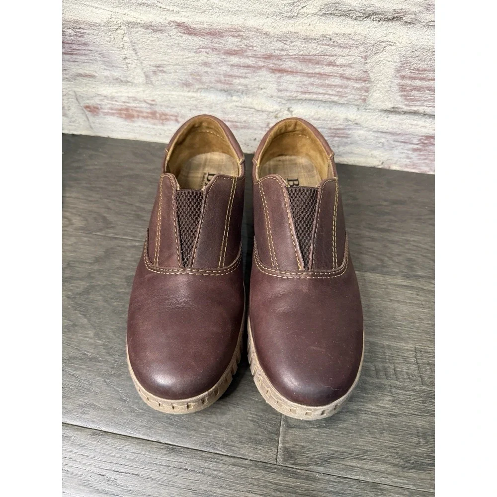 Born Shoes Womens 7 Berua Gored Slip on Sneakers Brown Leather Round Toe Comfort